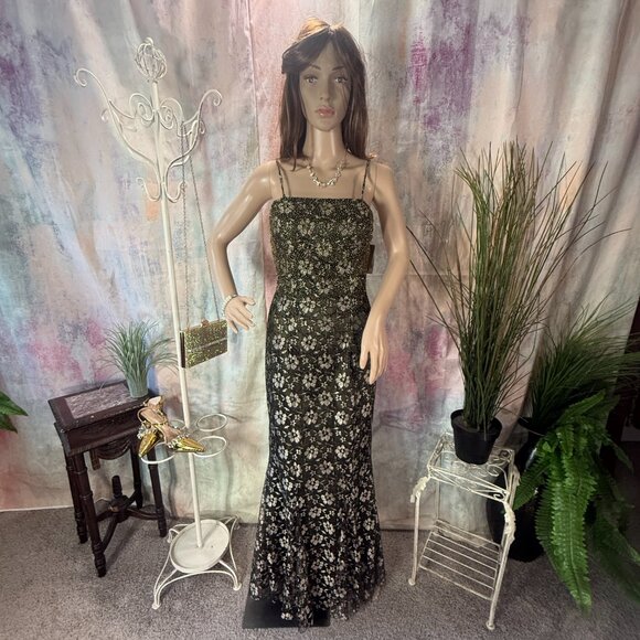 NEW📌 Je Matadi Lace Black/ Gold Floral Maxi Formal Dress with Long Slit - Picture 9 of 15